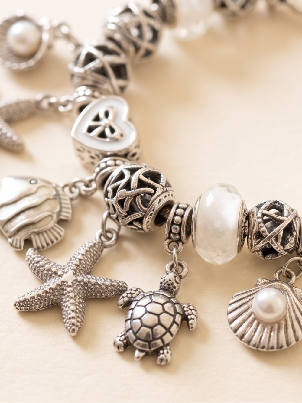 Sterling Silver Ocean Charm Bracelet - Pearl Accent